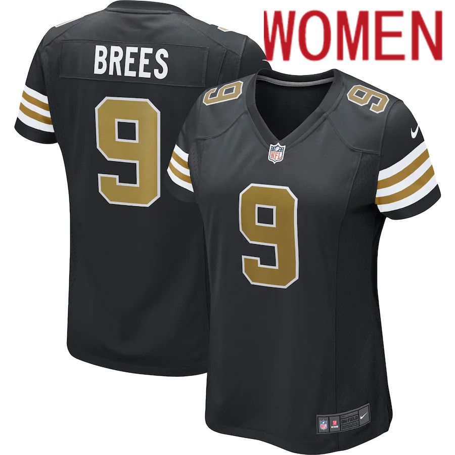 Women New Orleans Saints #9 Drew Brees Nike Black Alternate Game NFL Jersey->women nfl jersey->Women Jersey